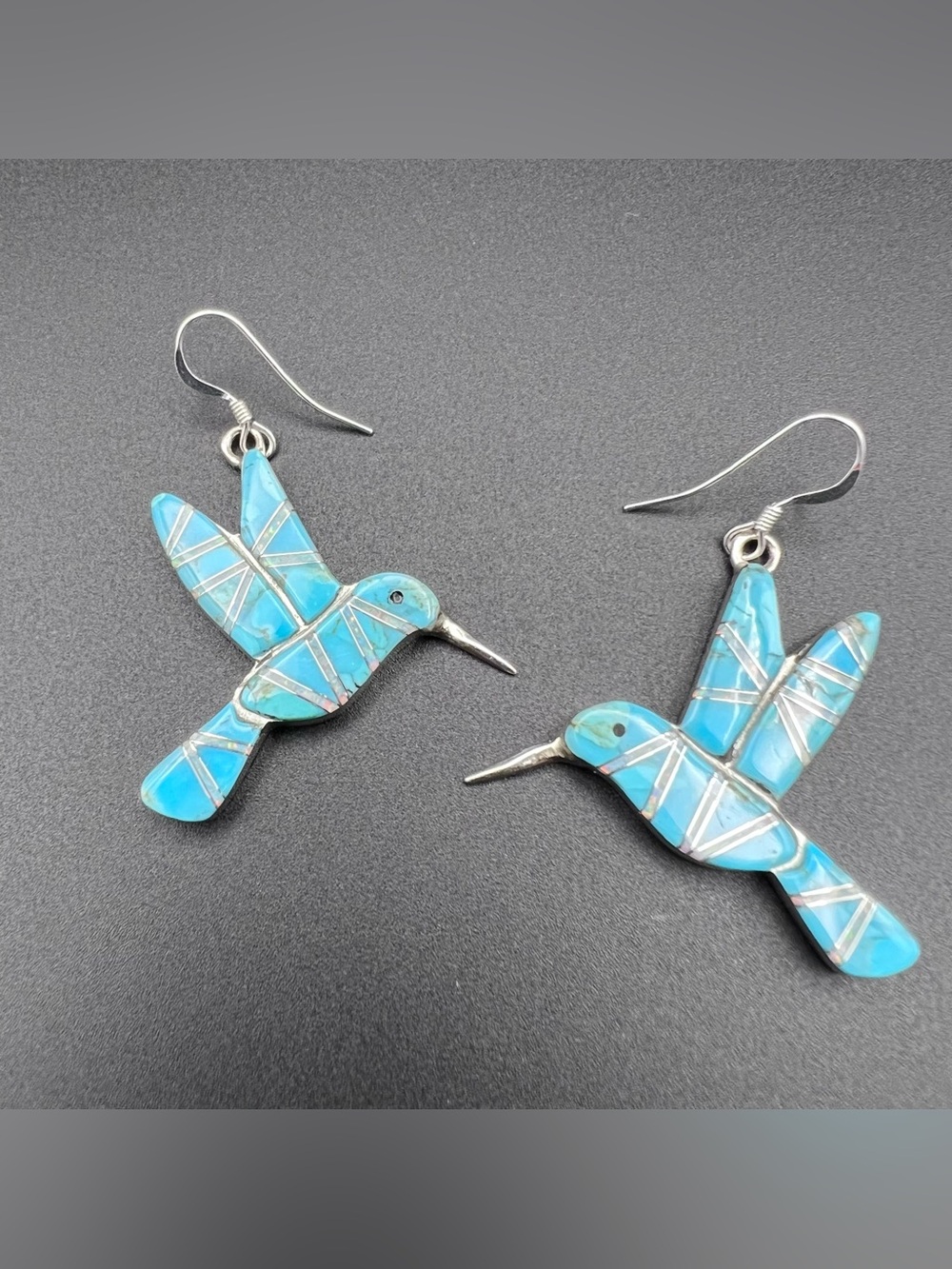Sterling Silver Turquoise & Opal Inlay Hummingbird Earrings